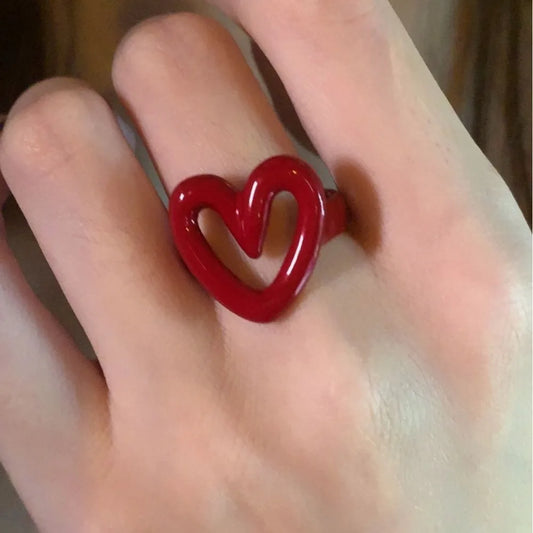 Simple Heart Shaped Rings For Women Red Color Adjustable Ring Best Party Jewelry Gift