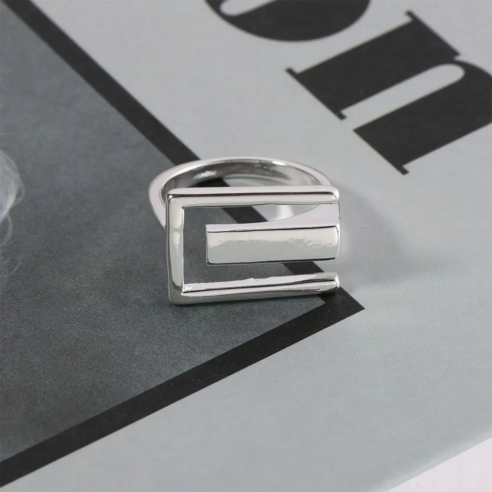 Irregular Elegant Women Cool Trendy Geometric Hollow Ring Rectangular Open Ring Finger Rings