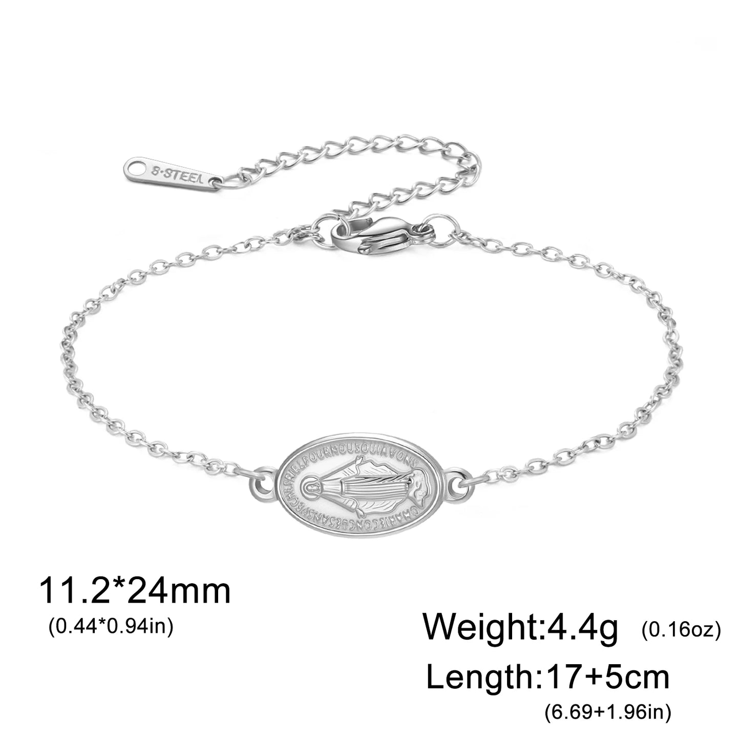 Stainless Steel Beaded Cross Virgin Mary Pendant Bracelet Fashion Jewelry Bracelet Gift for Woman