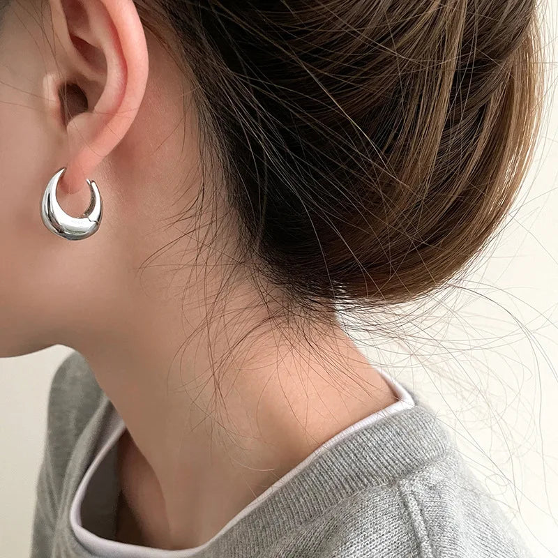 Punk Oval Hoop Earrings Metallic Geometric Ear Buckle Minimalist Style U-shaped Ear Buckle Daily Life Earring Accessories