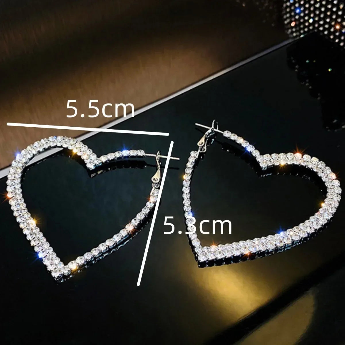 Delicated Shiny Full Crystal Rhinestones Heart Hoop Earrings for Women Girls Personality Banquet Earring Anniversary Jewelry6165