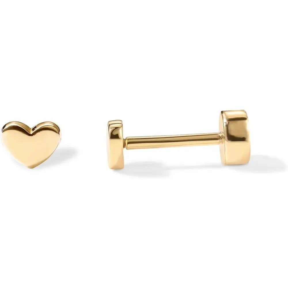 K Gold Plated White Gold Plated Posts Pair of Flat Back Stud Earrings for Women | Heart Earrings