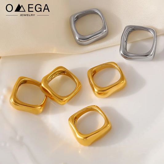 Simple Irregular Square Rings For Women Stainless Steel 18k Gold PVD Plated Waterproof Women's Glossy Ring Couples Jewelry Gift
