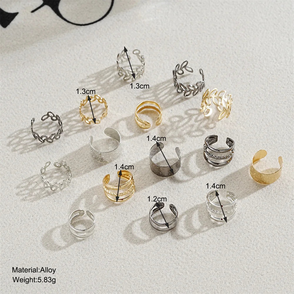5-15pcs Simple Vintage Metal Clip Earrings Set for Women Teens Casual Hollow Leaf Fake Piercing Earring Jewelry Accessories Gift