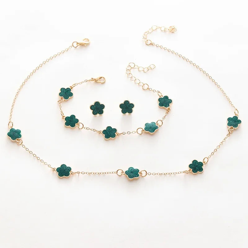 3pcs/set Lucky Five-petal Flower Necklace Bracelet Earrings Set for Women Elegant Clover Fashion Party Jewelry Gifts Accessories