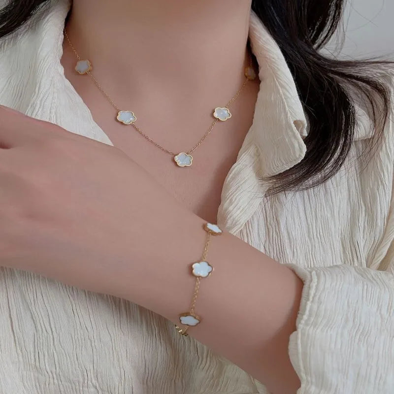 3pcs/set Lucky Five-petal Flower Necklace Bracelet Earrings Set for Women Elegant Clover Fashion Party Jewelry Gifts Accessories