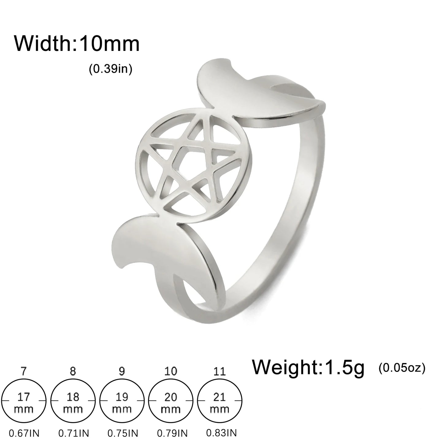 COOLTIME Pentagram Triple Moon Goddess Symbol Rings for Women Men Stainless Steel Crescent Star Ring Vintage Wicca Jewelry Gift