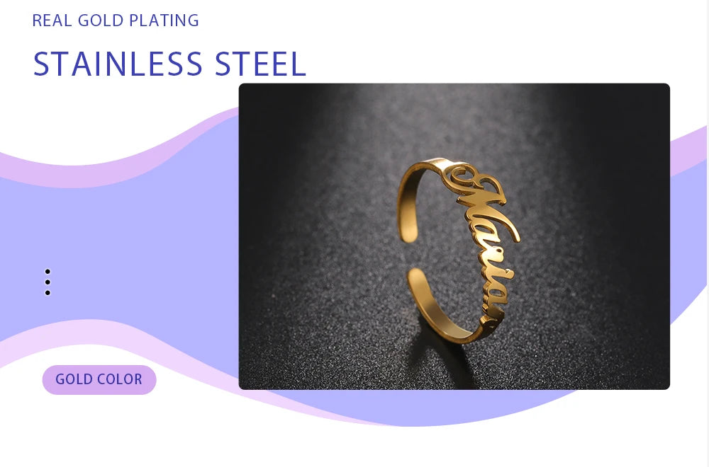 Custom Double First Name Finger Ring For Women Men Personalized Rings Couple Family Gift Gold Color Stainless Steel Jewelry