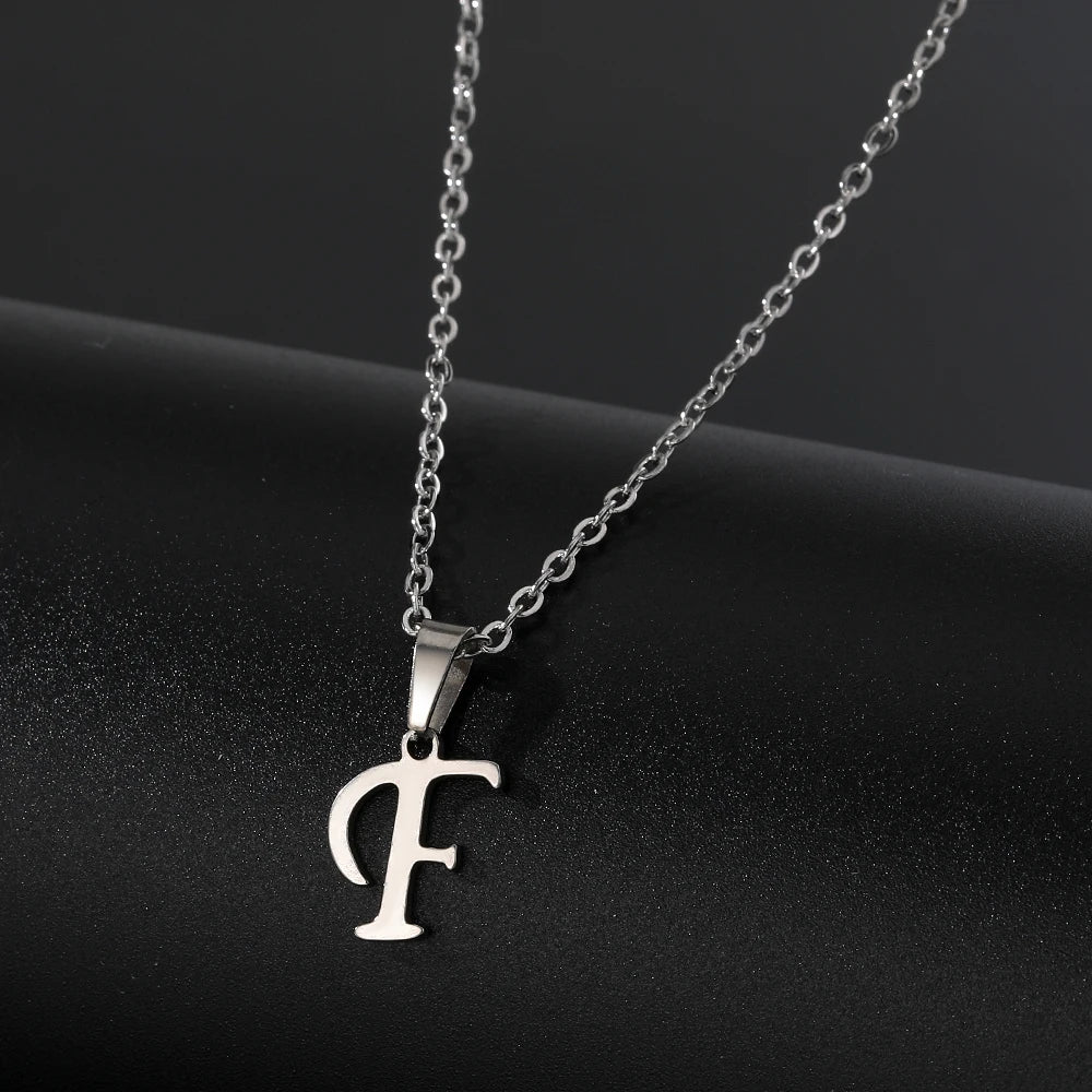 Stainless Steel English Alphabet 26 A-Z Letter Necklace Pendant Women Men Capital Initial Name Necklace Birthday Gift