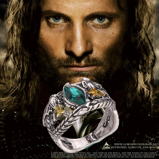 Anel do Senhor de Barahir Aragorn Gondor Anéis de Cristal Verde para Mulheres e Homens Joias