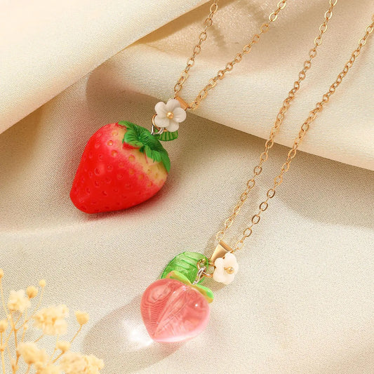 LATS Cute Sweet Strawberry Necklace for Women Fashion Versatile Peach Clavicle Chain 2025 Spring Summer New Fruit Accessories
