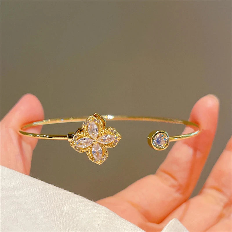 Silver Plated Micro Zircon Open Bangle For Women 2023 Korean Simple Design Hollow Versatile Bracelet Wedding Jewelry Party Gift