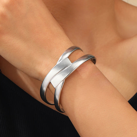 Stainless Steel Bracelet Light Luxury Simple Fashion Geometric Weave Metallic Adjustable Bracelet For Women Jewelry Party Wear