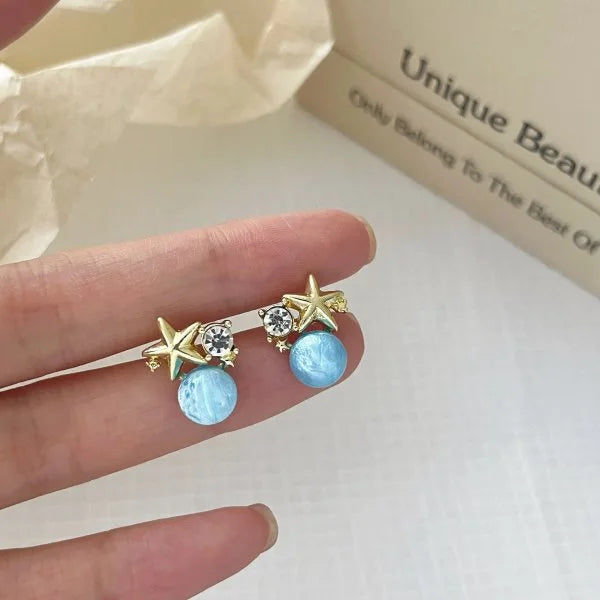 Fashion Asymmetric Ocean Style Earrings Stud For Women Starfish Shell Earring Ear Ring Imitation Pearl Zircon Jewelry Gift