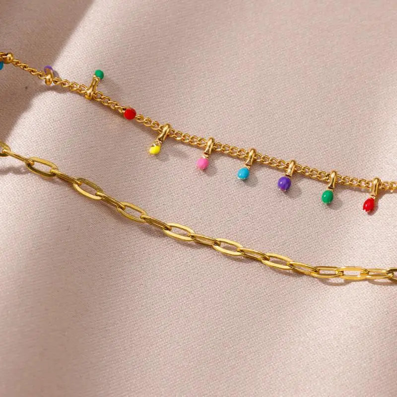 Anklets for Women Stainless Steel Stone Beaded Chain Anklet Summer Beach Accessories Boho Leg Bracelets Jewelry Tobilleras Mujer