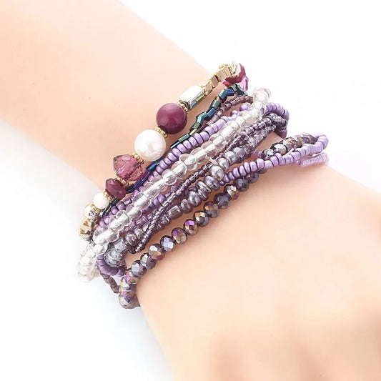 Multilayer Elastic Weave Bracelet Set with Colorful Beads - Bohemian Stackable Bangles for Women - Trendy Jewelry Gift