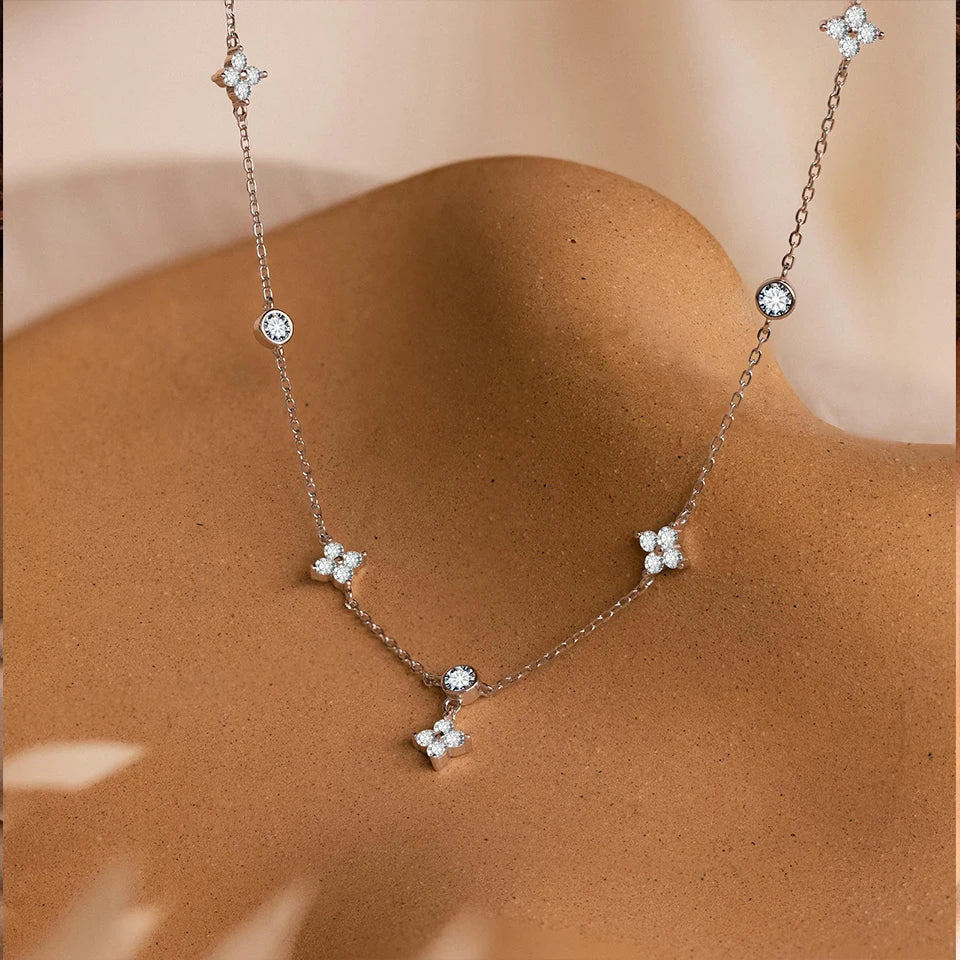 eMancoStainless Steel Plated 14K Gold Sparkling Zircon Flower Necklace for Women Girl Exquisite Party Jewelry Gifts