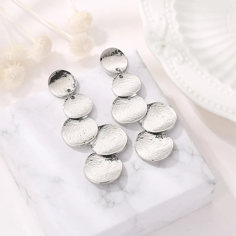 Retro Exaggerate Metal Statement Earrings for Women European Fashion Round Star Square Leaf Twist Geometry Long Earrings Jewelry
