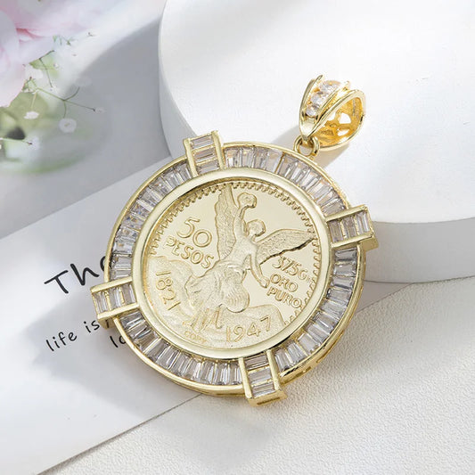 Pendants Catholic  virgin guadalupe  14K Gold Plated  50 Peso Medal Style  pendant for men  gift accessories Religious Pendants