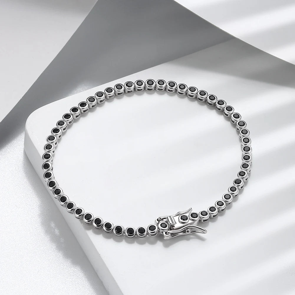 Rinntin Shiny Tennis Bracelet 925 Sterling Silver 1.5/2/3mm Clear Cubic Zirconia for Women Luxury Chain Bracelet Jewelry SB143