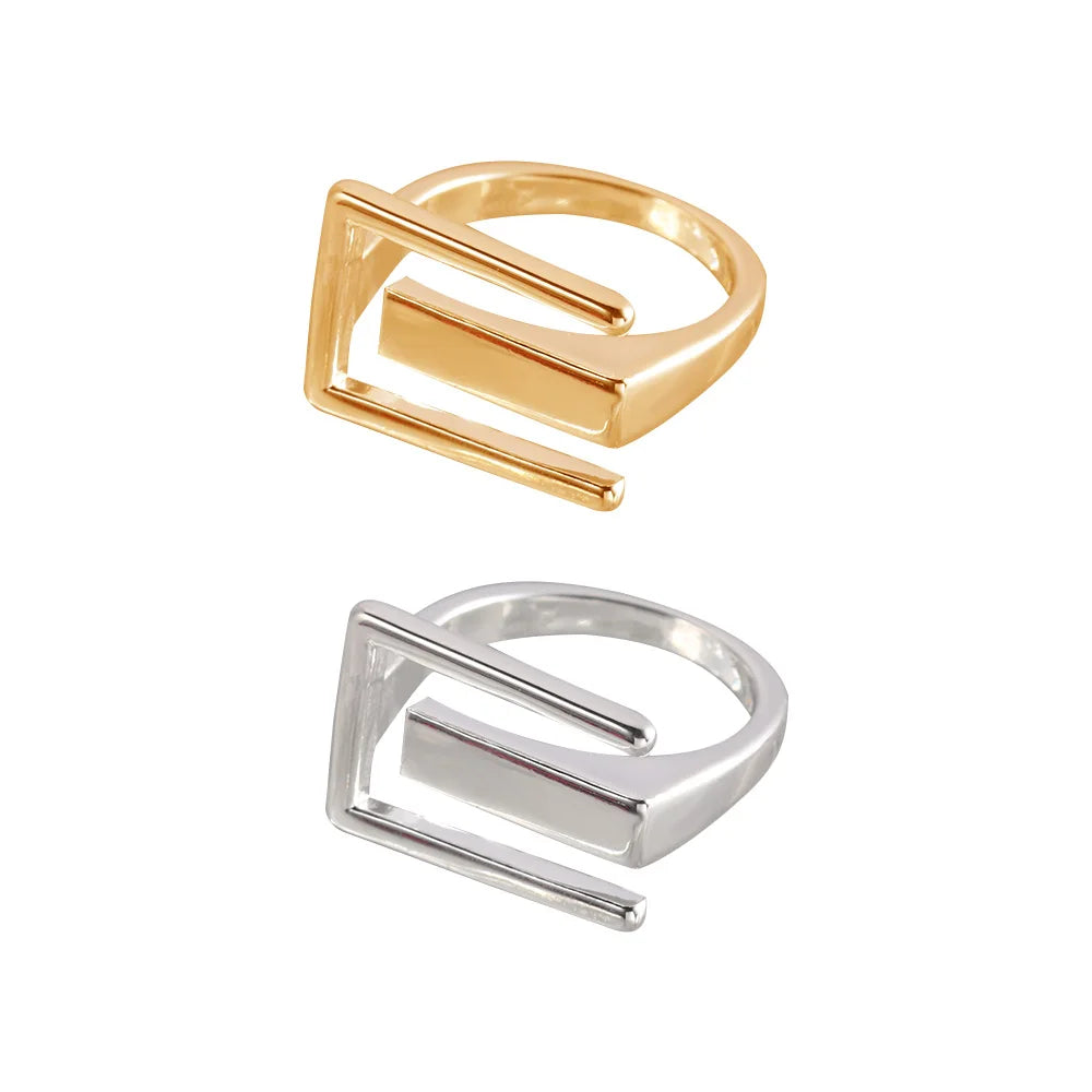 Irregular Elegant Women Cool Trendy Geometric Hollow Ring Rectangular Open Ring Finger Rings