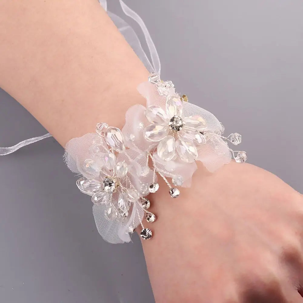 2024 Bridal Wrist Corsage Silk Rose Wedding Hand Flower Wristband Bracelet For Bridesmaid Girls Jewelry Party Marriage Accessory