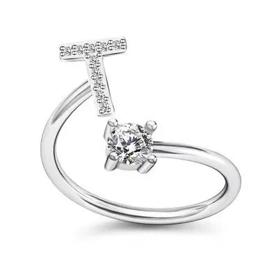 LATS Zircon Initial A-Z Letter Rings for Women Girl Adjustable Opening Ring Name Alphabet Female Wedding Fashion Jewelry Gift
