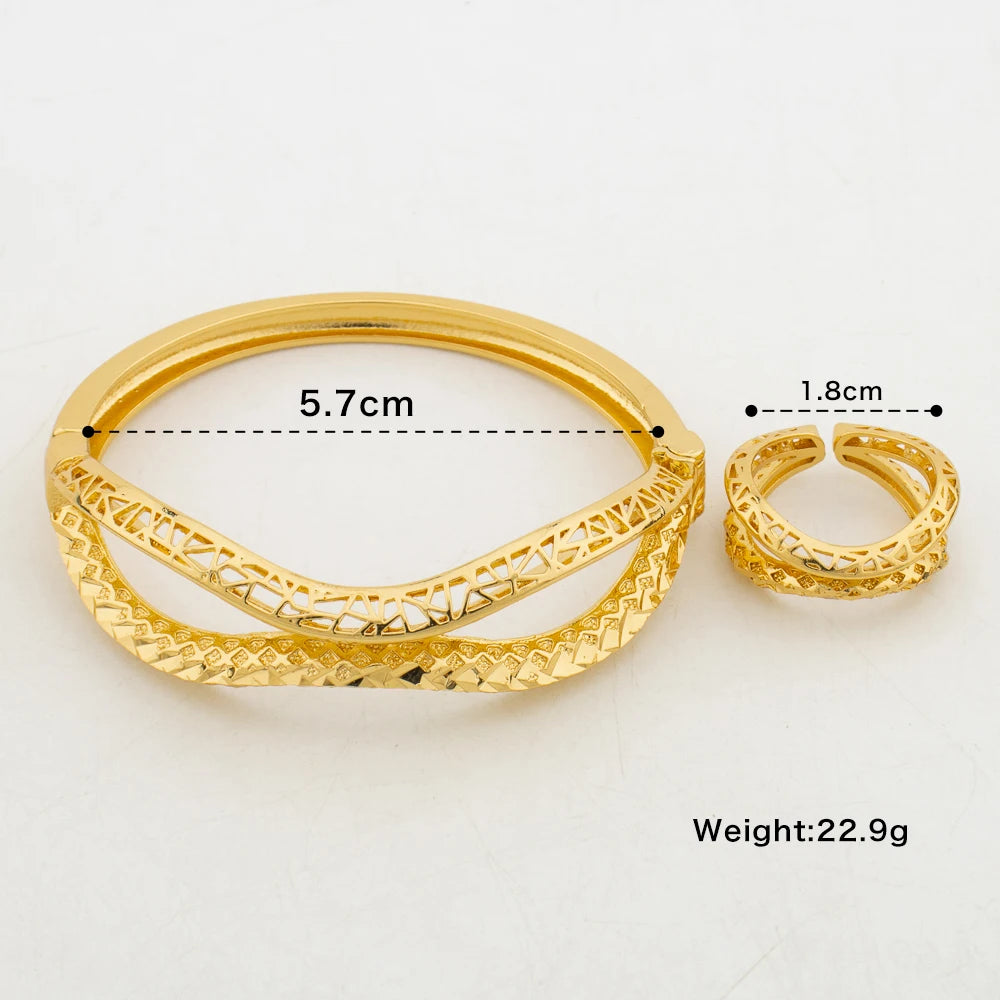 Charm Bracelets with Rings Dubai Wedding Bride Jewelry 18K Gold Plated Fashion Bangles for Women Open Ring Party Weddings Gifts