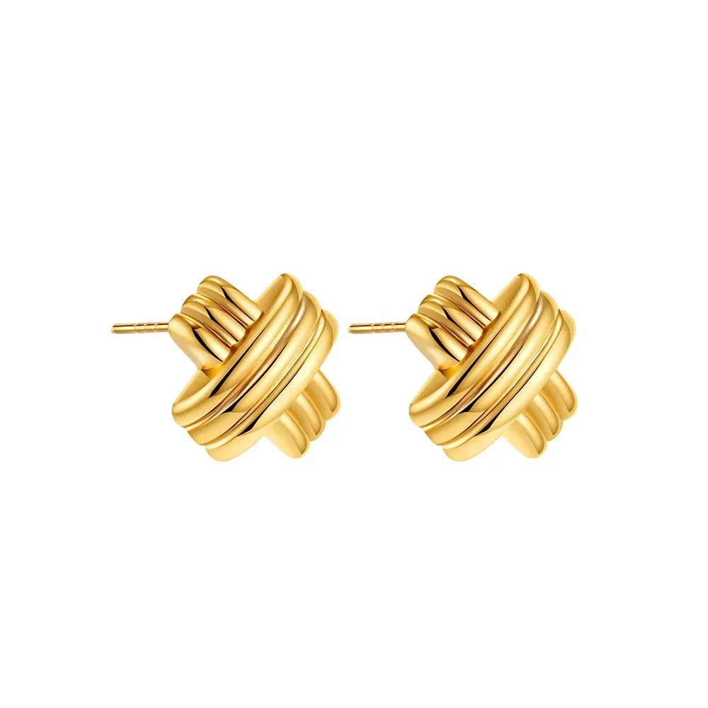 Retro Gold Plated Stainless Steel Texture Earrings for Women Circle Twist Geometric Statement Ear Stud Fashion Jewelry Bijoux