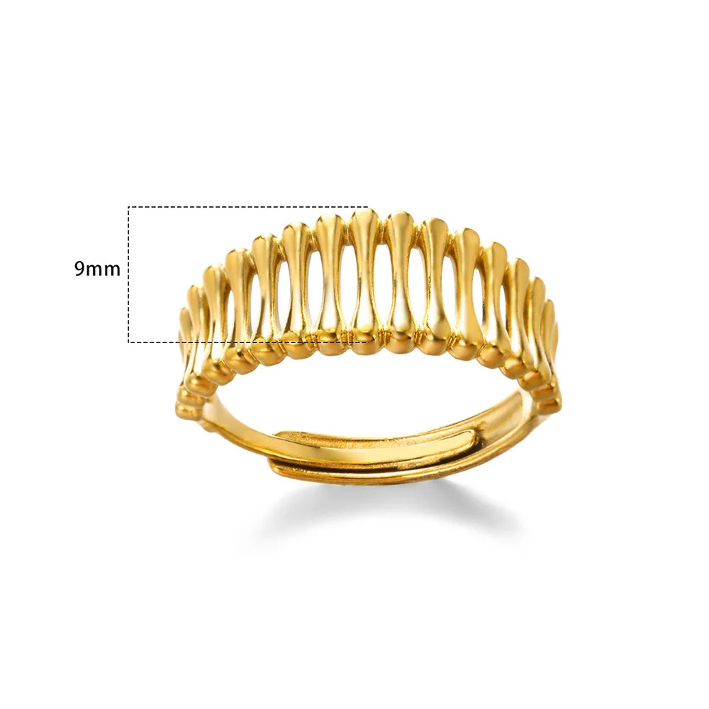 Stainless Steel Rings for Women Gold Color Couple Jewelry Aesthetic Accessorie Adjustable Punk Embossed Hollow Ring