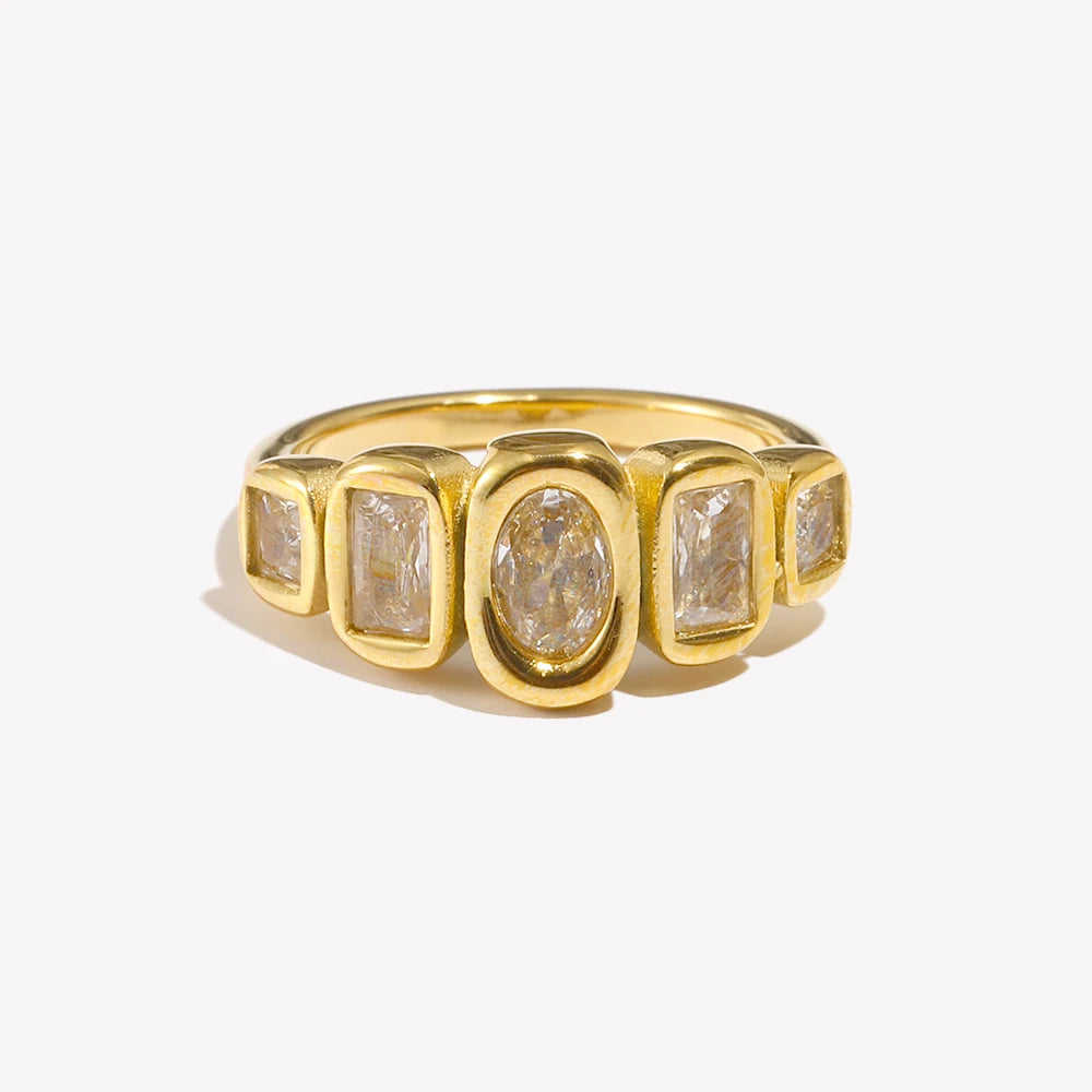 E.B.belle High Quality Geometric Clear Zircon Ring Classic Style18k Gold Plated Popular Jewelry Charm Hypoallergenic