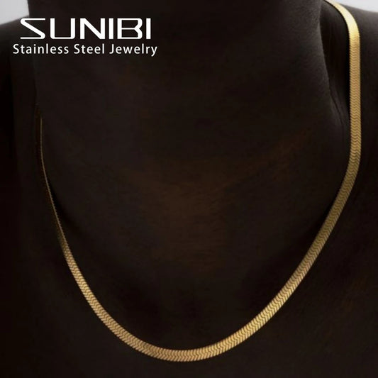 Gold Color Stainless Steel Blade Snake Chain Necklace for Women Men Herringbone Choker Neck Chains 2024 Trend Jewelry Gift Hot
