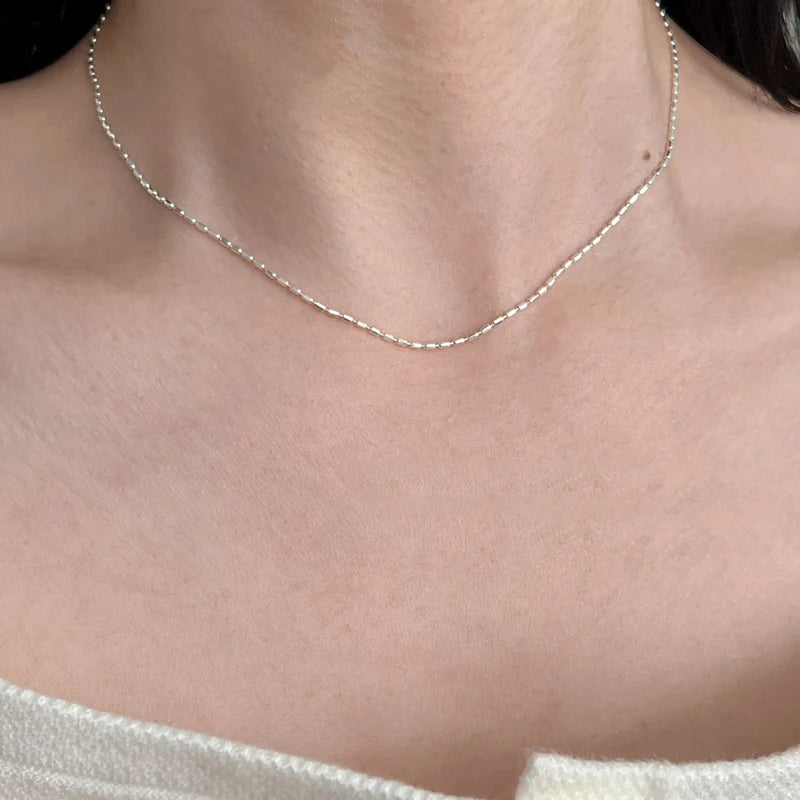 925 Sterling Silver Necklace With Simple Geometric Bead Choker Shiny And Delicate Collarbone Chain For Women's Fashion Jewellery