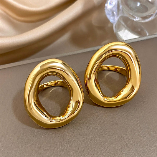 Irregular Geometric Circle Rings for Women Men Fashion Chunky Gold Plated Stainless Steel Finger Rings Unique Design Jewelry