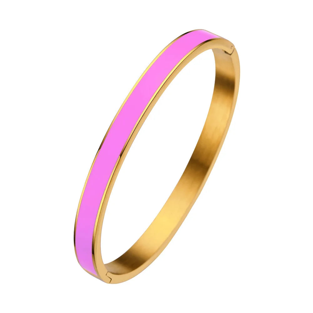 Zalman Colorful Enamel Bangles Women Gold Color Stainless Steel Simple Romantic Bracelet Never Fade Wholesale 2023