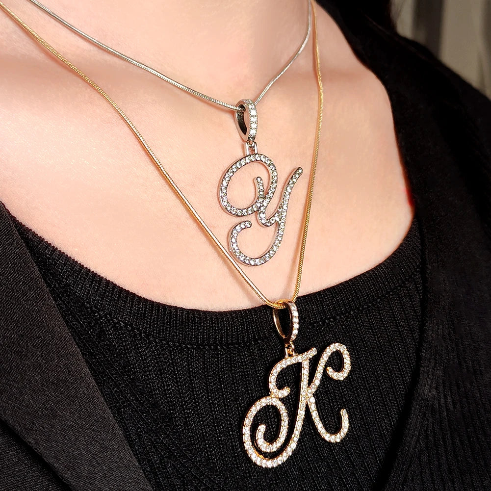 Flatfoosie New A-Z Cursive Initial Letter Name Pendant Necklace For Women Simple Rope Chain Letter Necklace Fashion Jewelry Gift