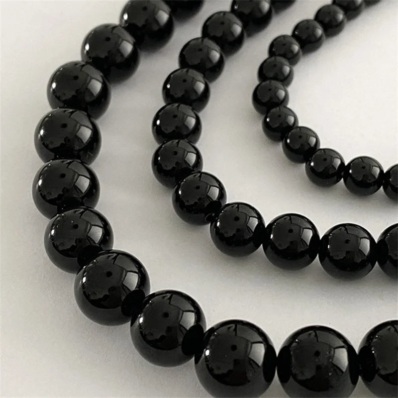 French Vintage Black Pearl Choker Simple Acrylic Beaded Chain Necklace For Women Jewelry Accessories Women's Gift