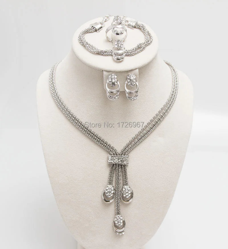 Free Shipping Latest Fashion Trendy Jewelry Set For Women Gold/Silver Color Beads Collar Necklace Earrings Bracelet Rings Sets