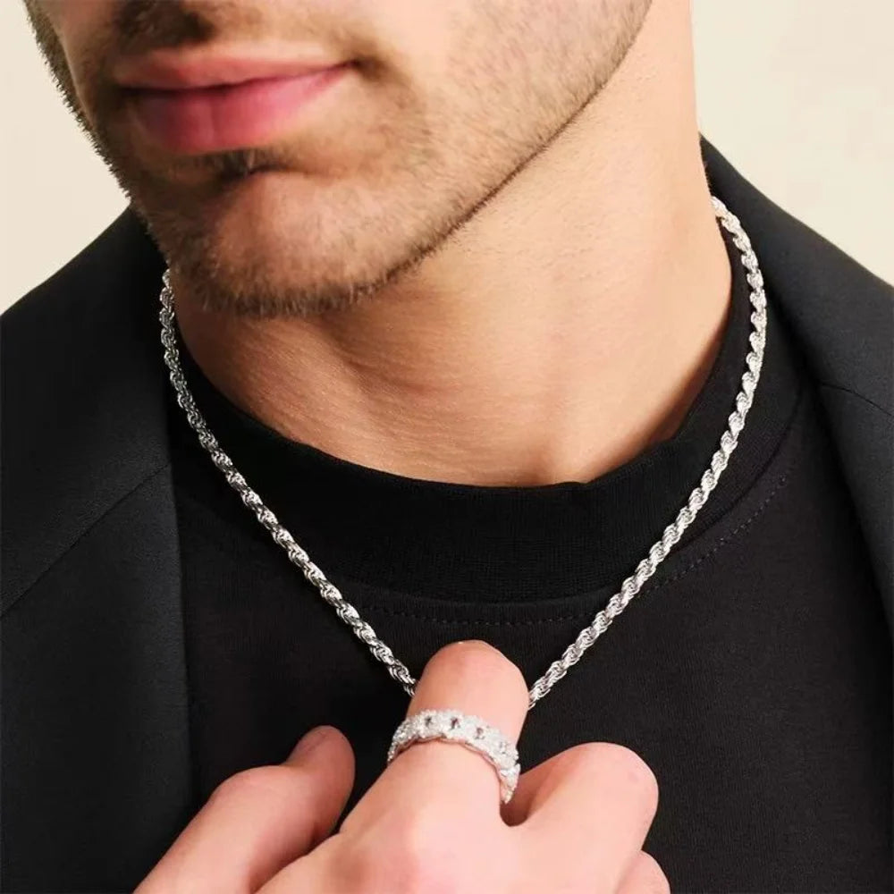Men Stainless Steel Twist Chain Necklace Hip Hop Party Jewelry Fashion Accessories Gifts