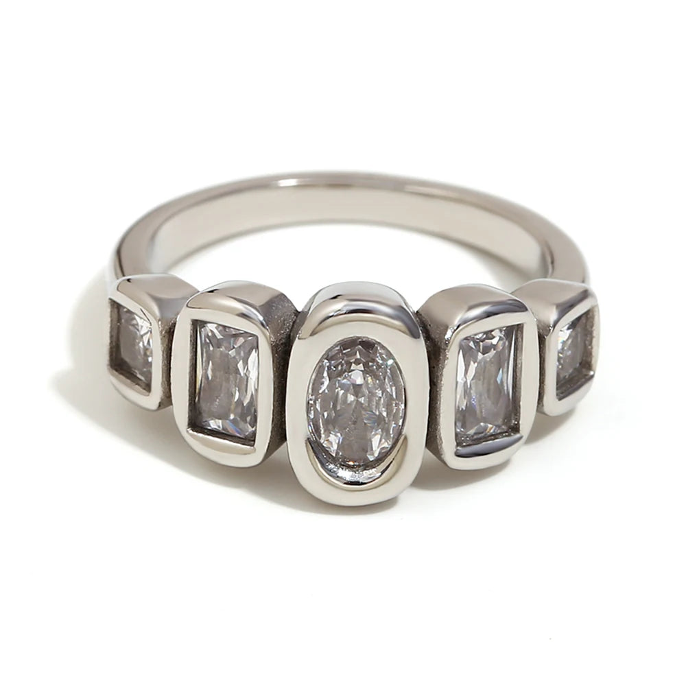 E.B.belle High Quality Geometric Clear Zircon Ring Classic Style18k Gold Plated Popular Jewelry Charm Hypoallergenic
