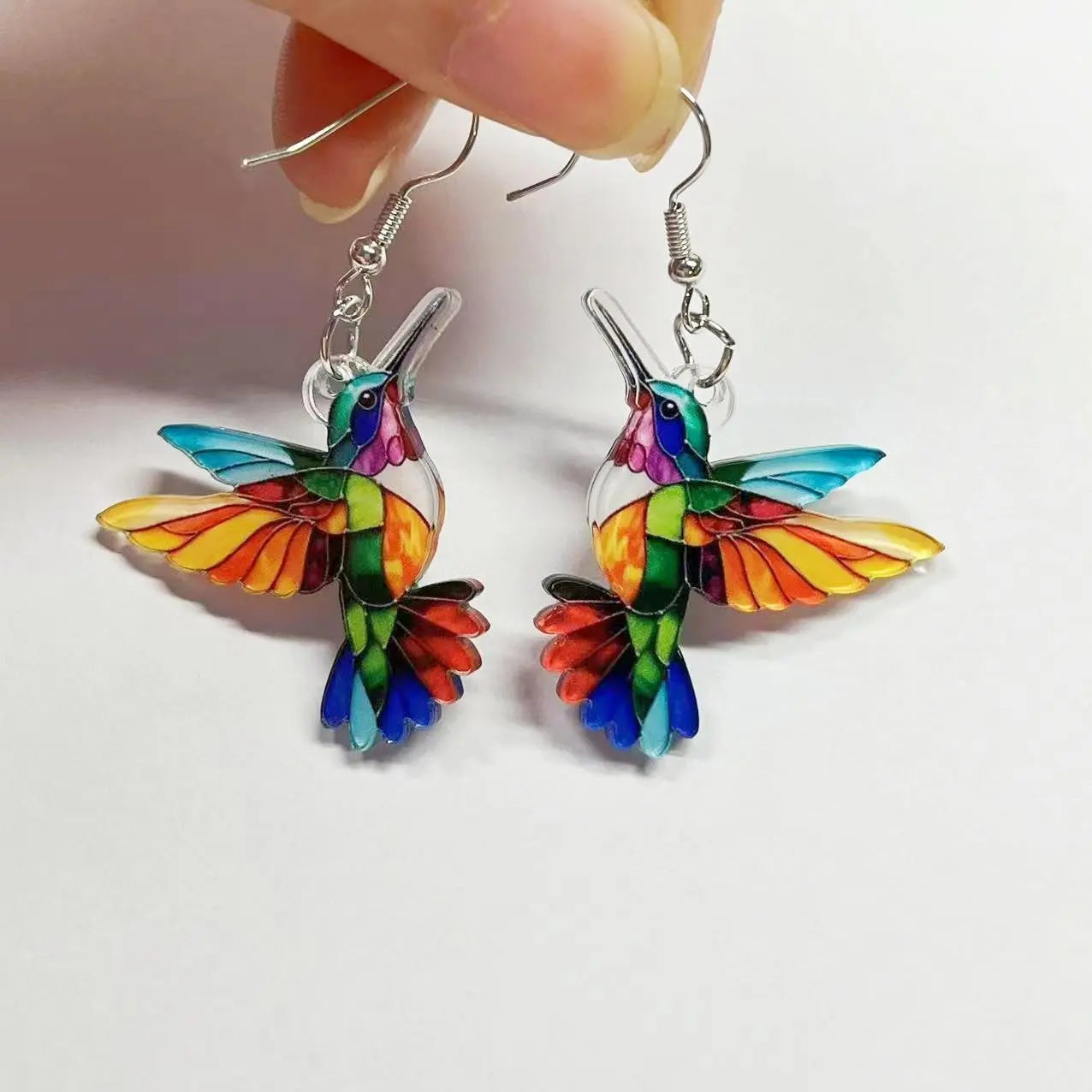 Colorful Hummingbird Bird Dangle Earring Necklaces, 2D Hummingbird Necklace, Birds Necklace For Women Girs Bird Lovers