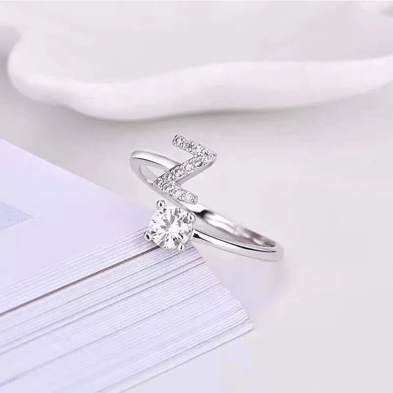 LATS Zircon Initial A-Z Letter Rings for Women Girl Adjustable Opening Ring Name Alphabet Female Wedding Fashion Jewelry Gift