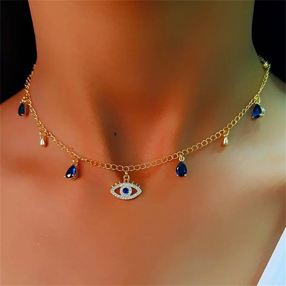 Fashion Evil Eye Necklace For Women Minimalist Classic Turkish Blue Eyes Pendant Choker Fatima Hand Clavicle Chain Lucky Jewelry