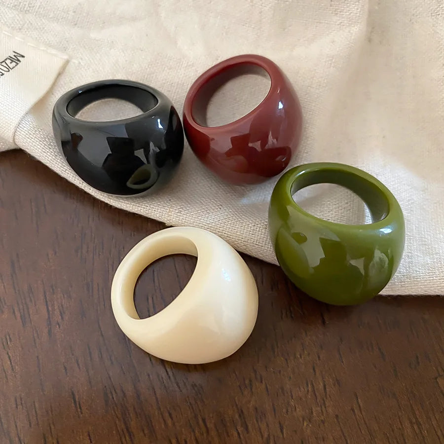 HANGZHI Irregular Wide Large Chunky Rings for Women Vintage Acrylic Resin Autumn Winter Geometric Stacking Wear Finger Jewelry