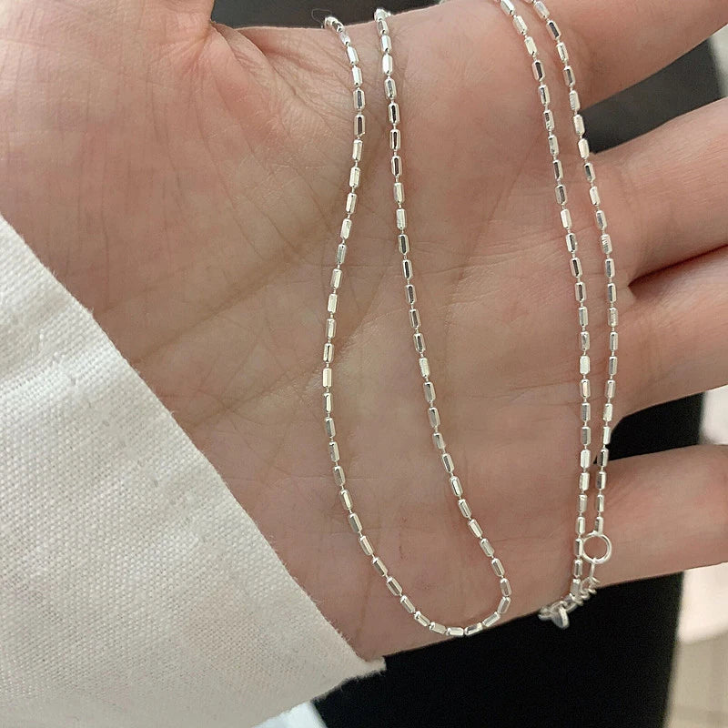 925 Sterling Silver Necklace With Simple Geometric Bead Choker Shiny And Delicate Collarbone Chain For Women's Fashion Jewellery
