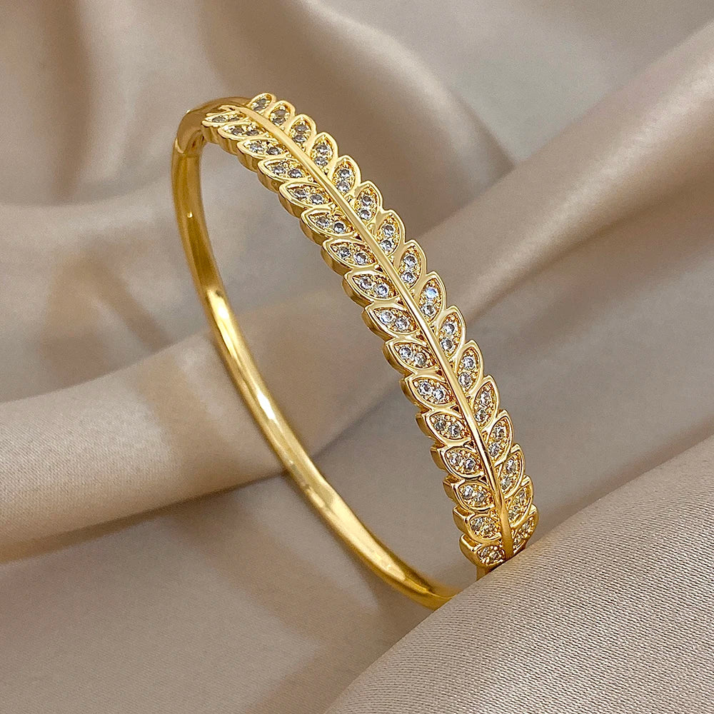 Flashbuy Gold Color Chic Inlaid Zircon Copper Bangle Bracelet For Women Statement New Design Temperament Wrist Fashion Jewelry