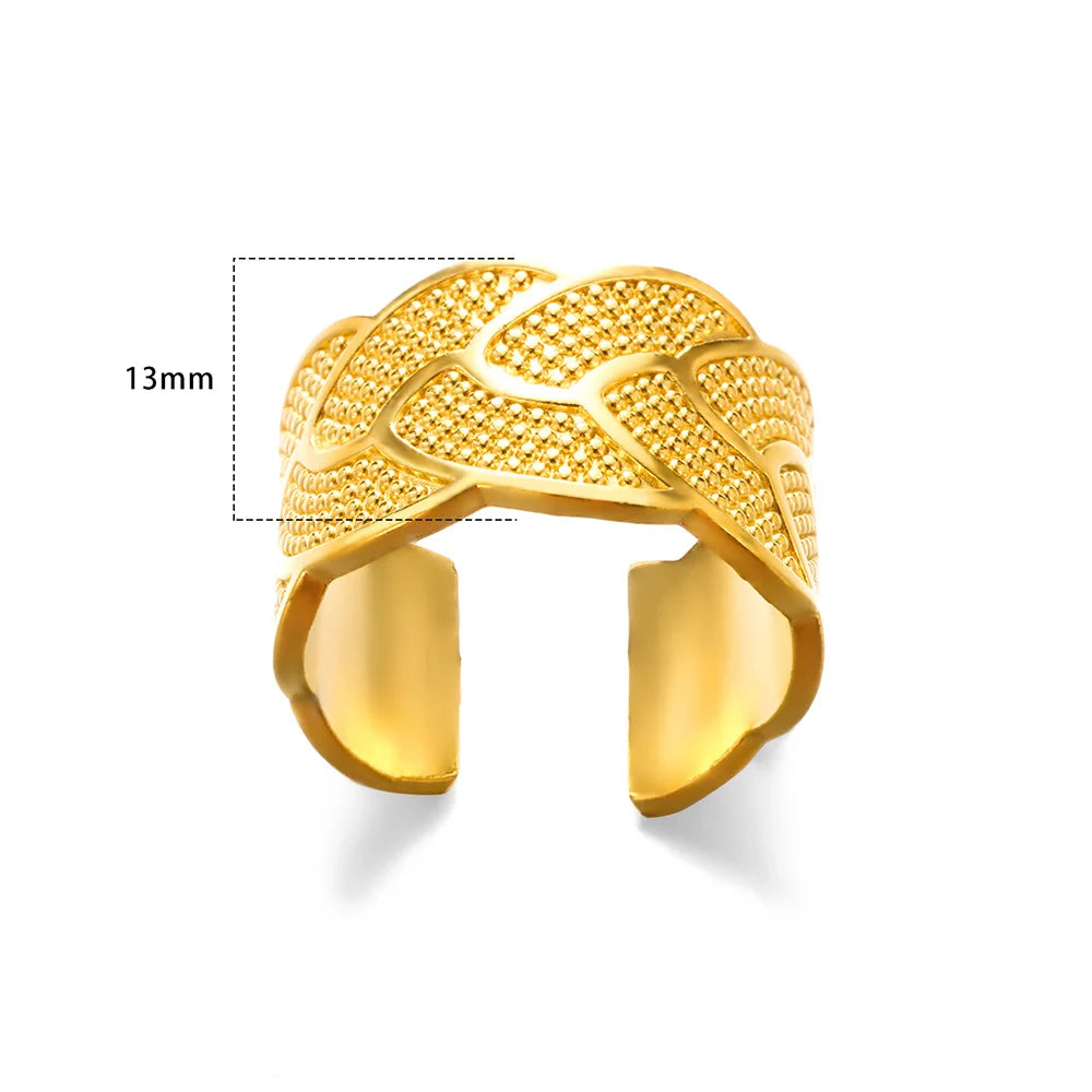 Stainless Steel Rings for Women Gold Color Couple Jewelry Aesthetic Accessorie Adjustable Punk Embossed Hollow Ring