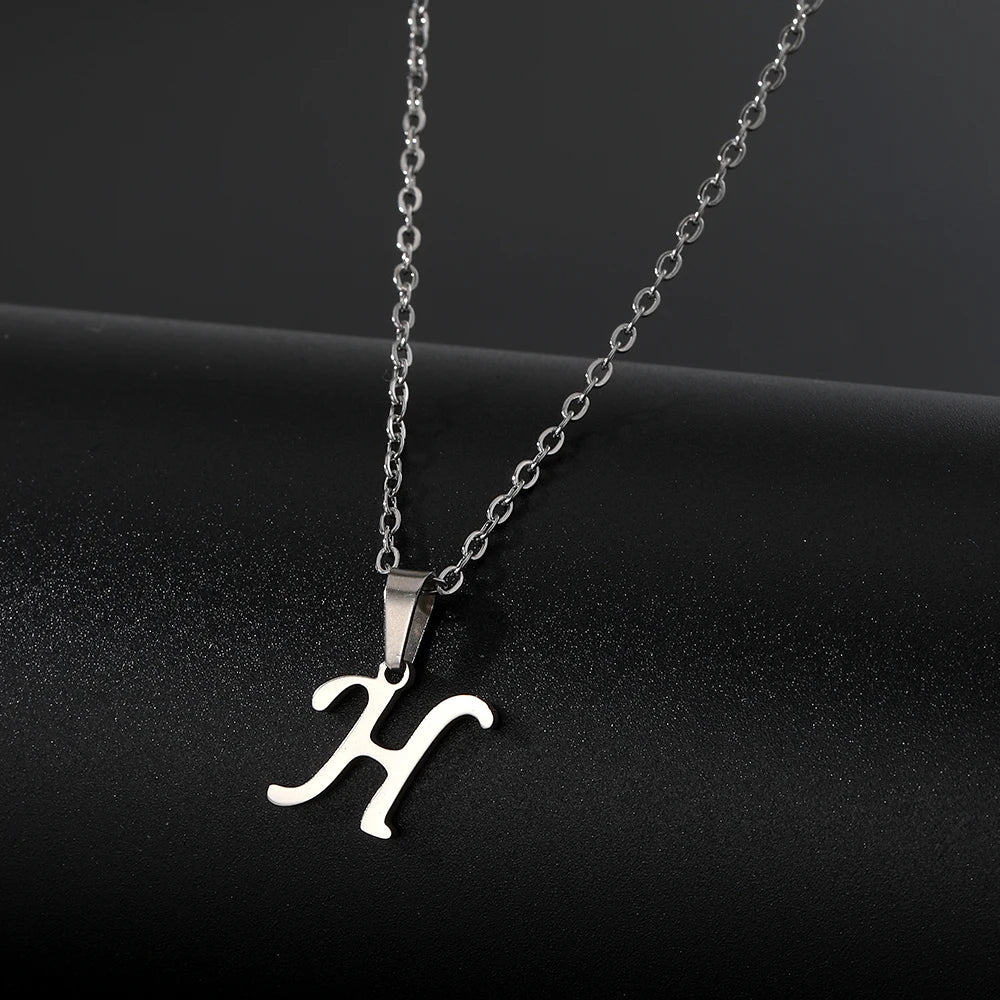 Stainless Steel English Alphabet 26 A-Z Letter Necklace Pendant Women Men Capital Initial Name Necklace Birthday Gift