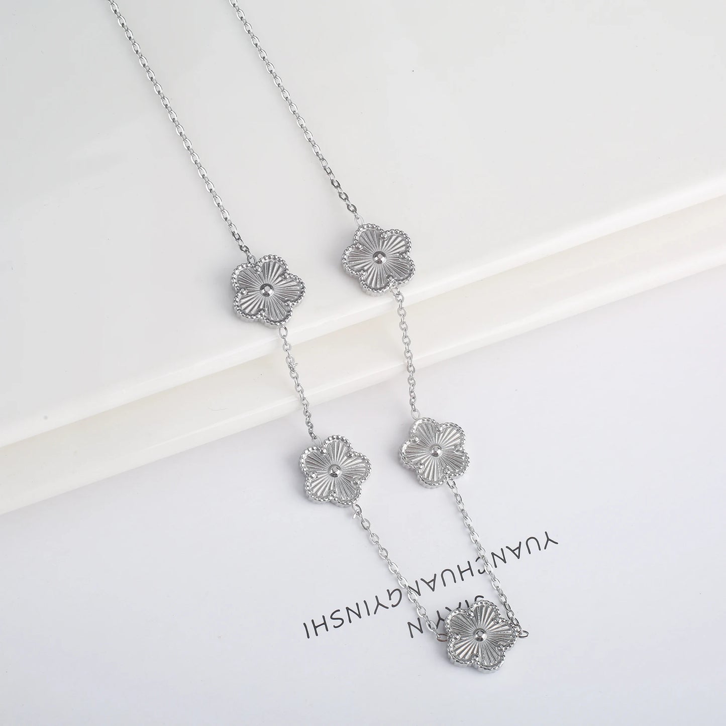 INS Hot Sale Stainless Steel Five Laef Flower Clover Bracelet Jewelry Set Necklace Earrings For Woman Daily Wear Brand Jewelry