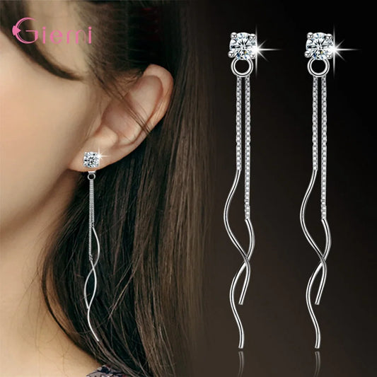 Temperament 925 Sterling Silver Cubic Zircon Ear line Long Tassel Drop Earring for Women Girl Personality Jewelry Oorbellen